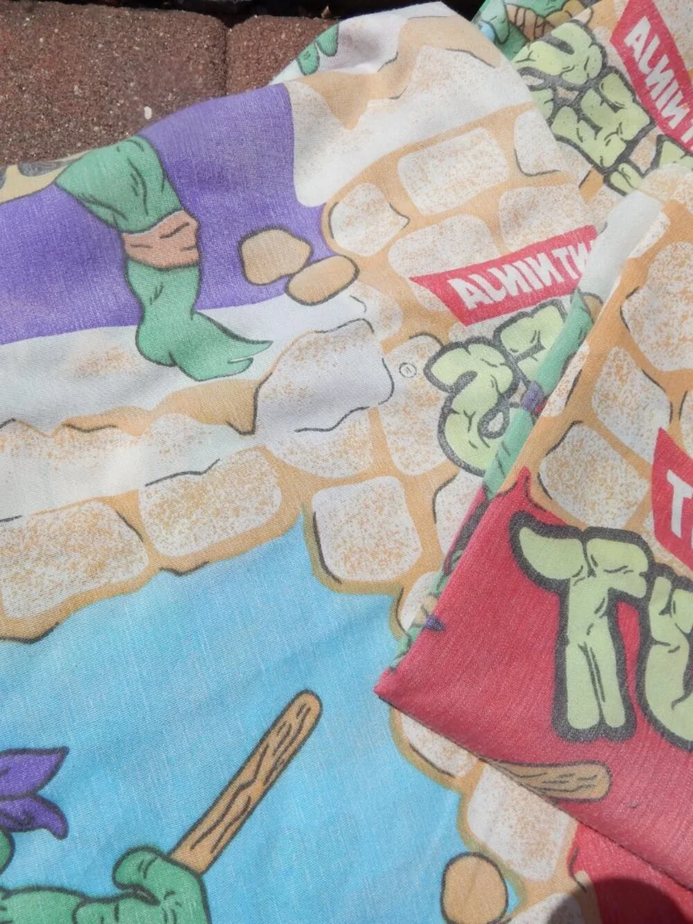 Vintage 1980s Teenage Mutant Ninja Turtles Sheet Set Flat Fitted Pillow Case